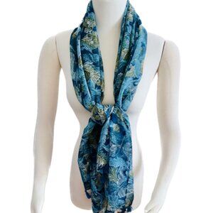 Oversized Fringed Scarf/Shawl/Sarong/Head Wrap Blue Floral Print (NWOT)